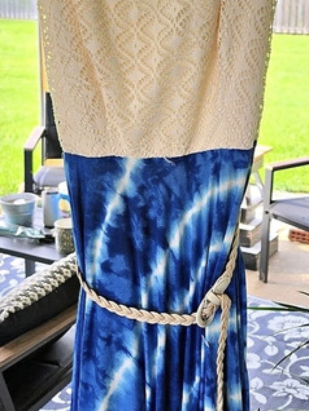 Luxology Geometric Midi Dress in Blue & Cream Size Large